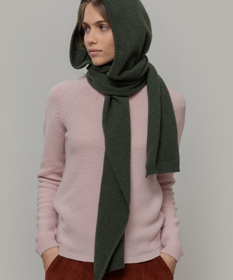 Sciarpa-cappuccio unisex in cashmere rigenerato | Verde RIFÒ