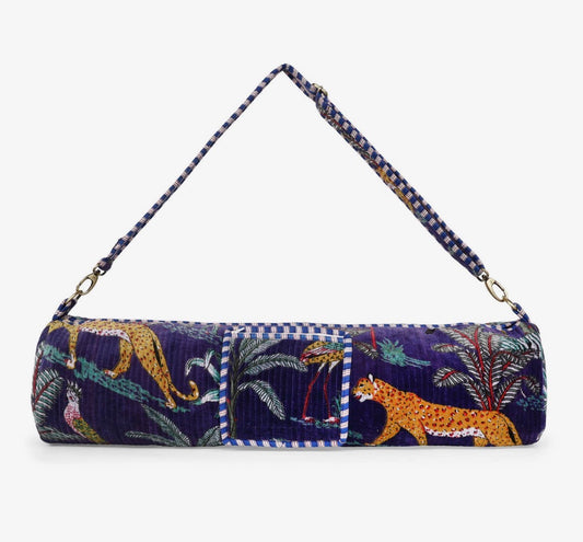 Borsa porta tappetino yoga in velluto jungle blu