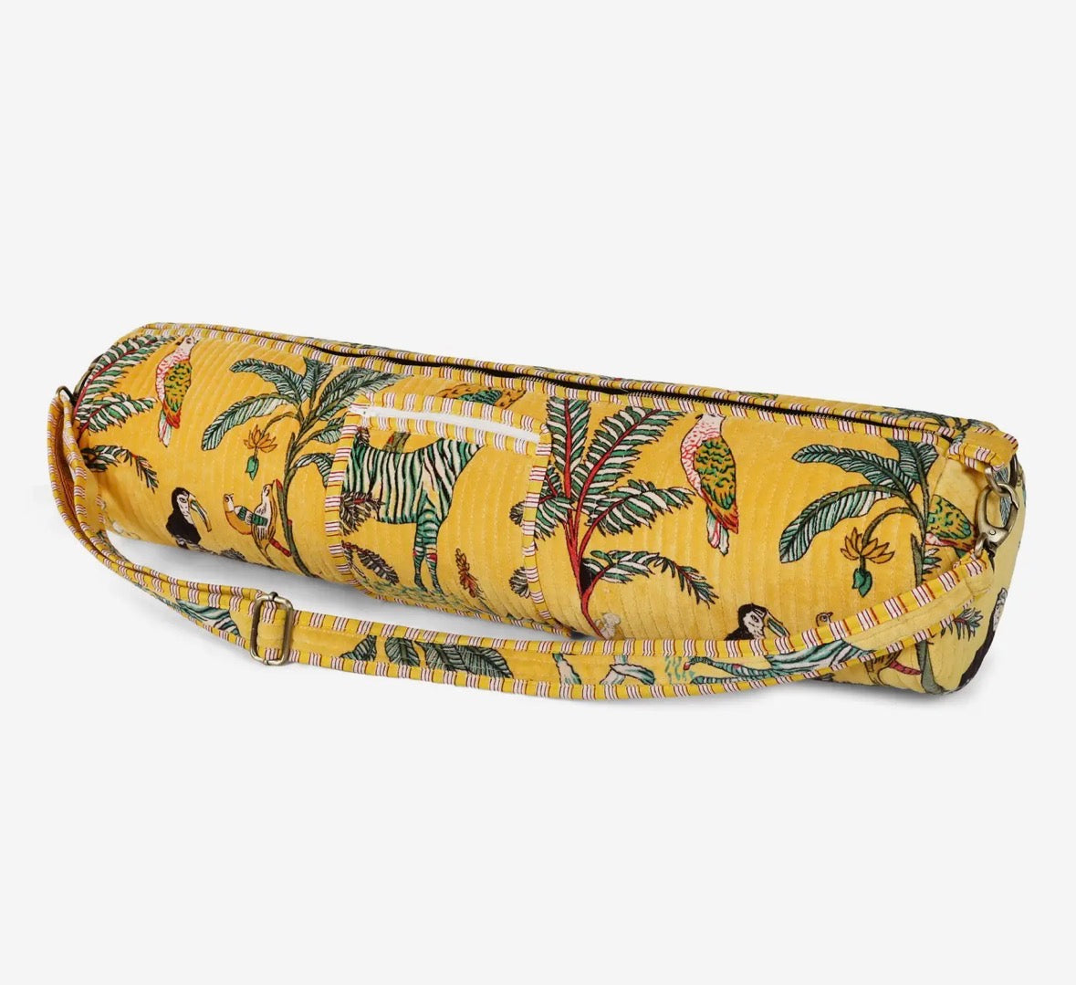 Borsa porta tappetino da yoga in velluto jungle gialla