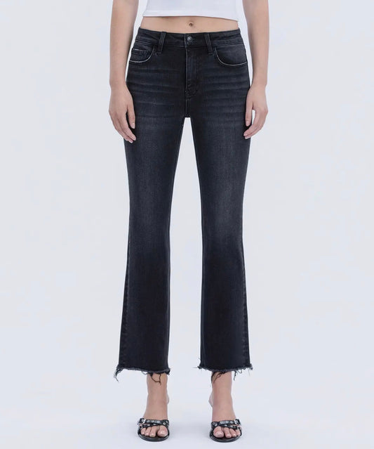 Jeans neri crop a zampa sfrangiati
