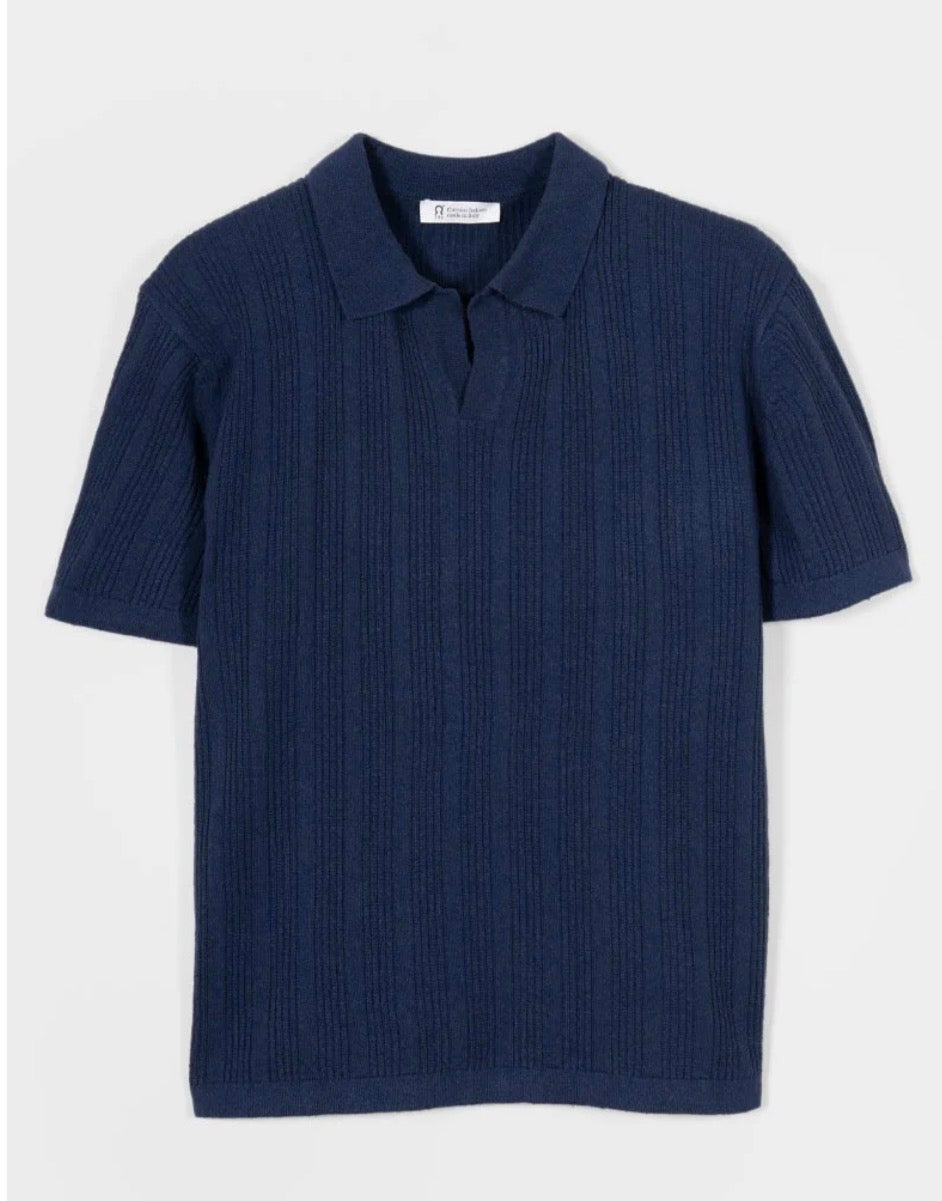 Polo uomo in seta rigenerata blu Rifò