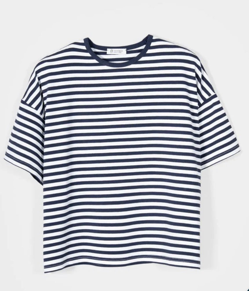 T-shirt oversize righe blu Rifò