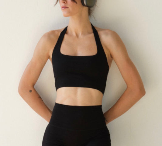 Halter bralette nera in tencel Lando Studio