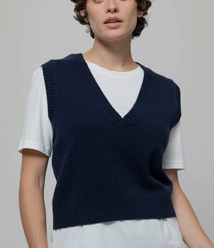 Gilet blu in lana Rifò