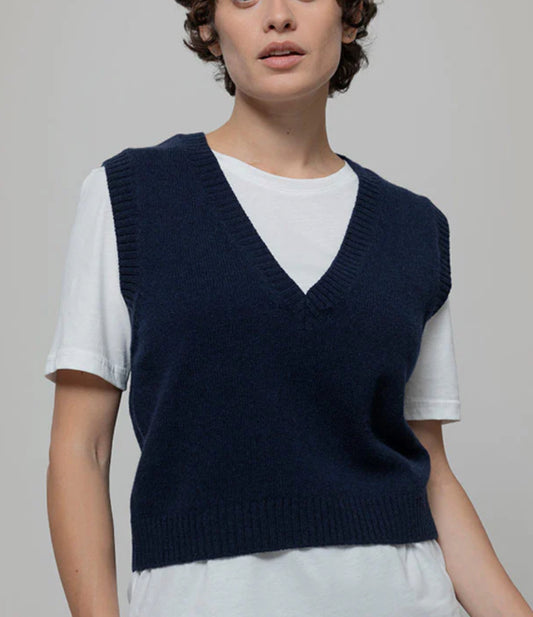 Gilet blu in lana Rifò