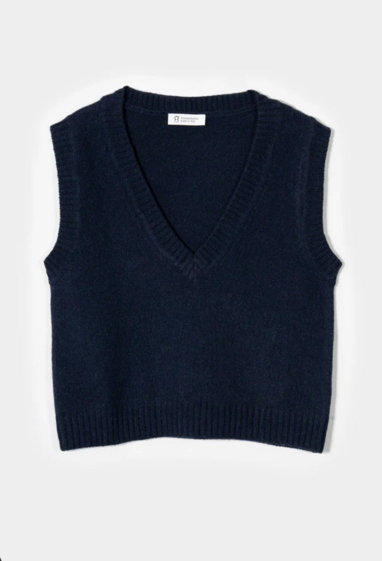 Gilet blu in lana Rifò