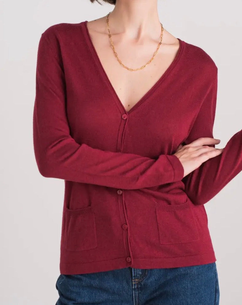 Cardigan bordeaux in cashmere seta