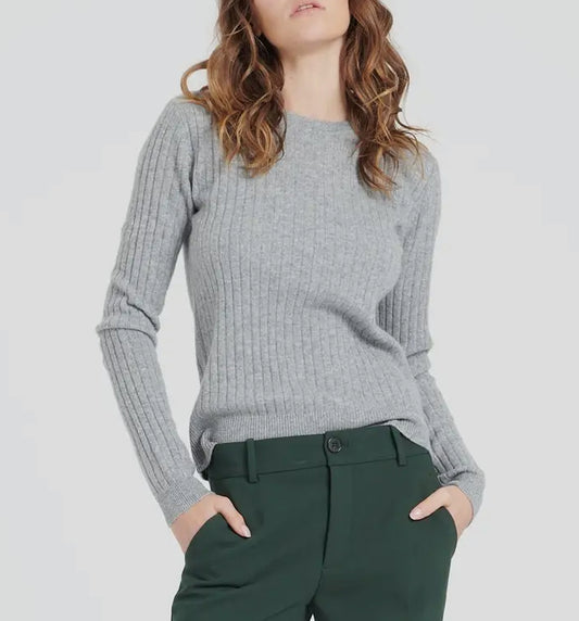 Girocollo cashmere a coste grigio chiaro