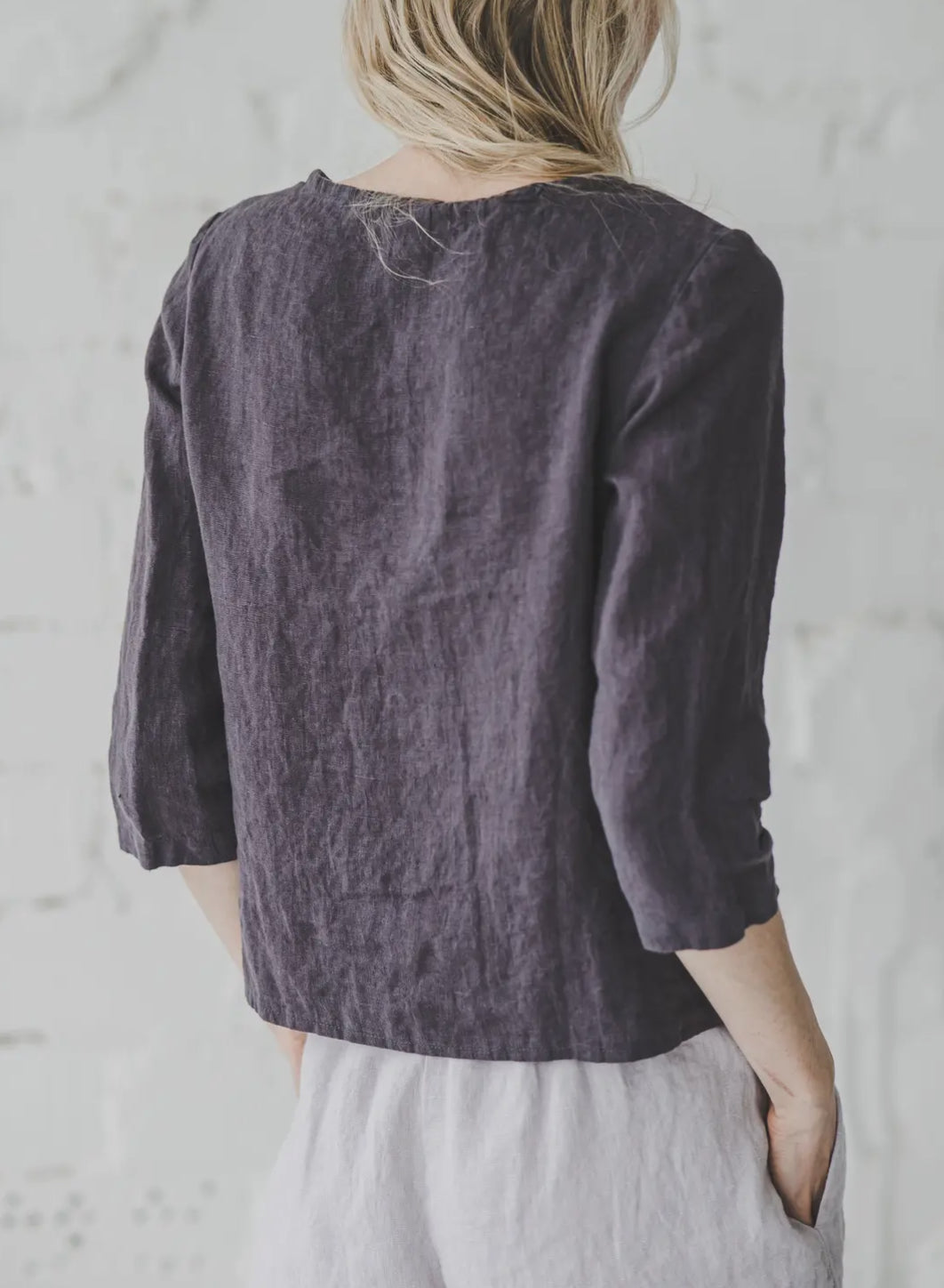Top in lino manica 3/4