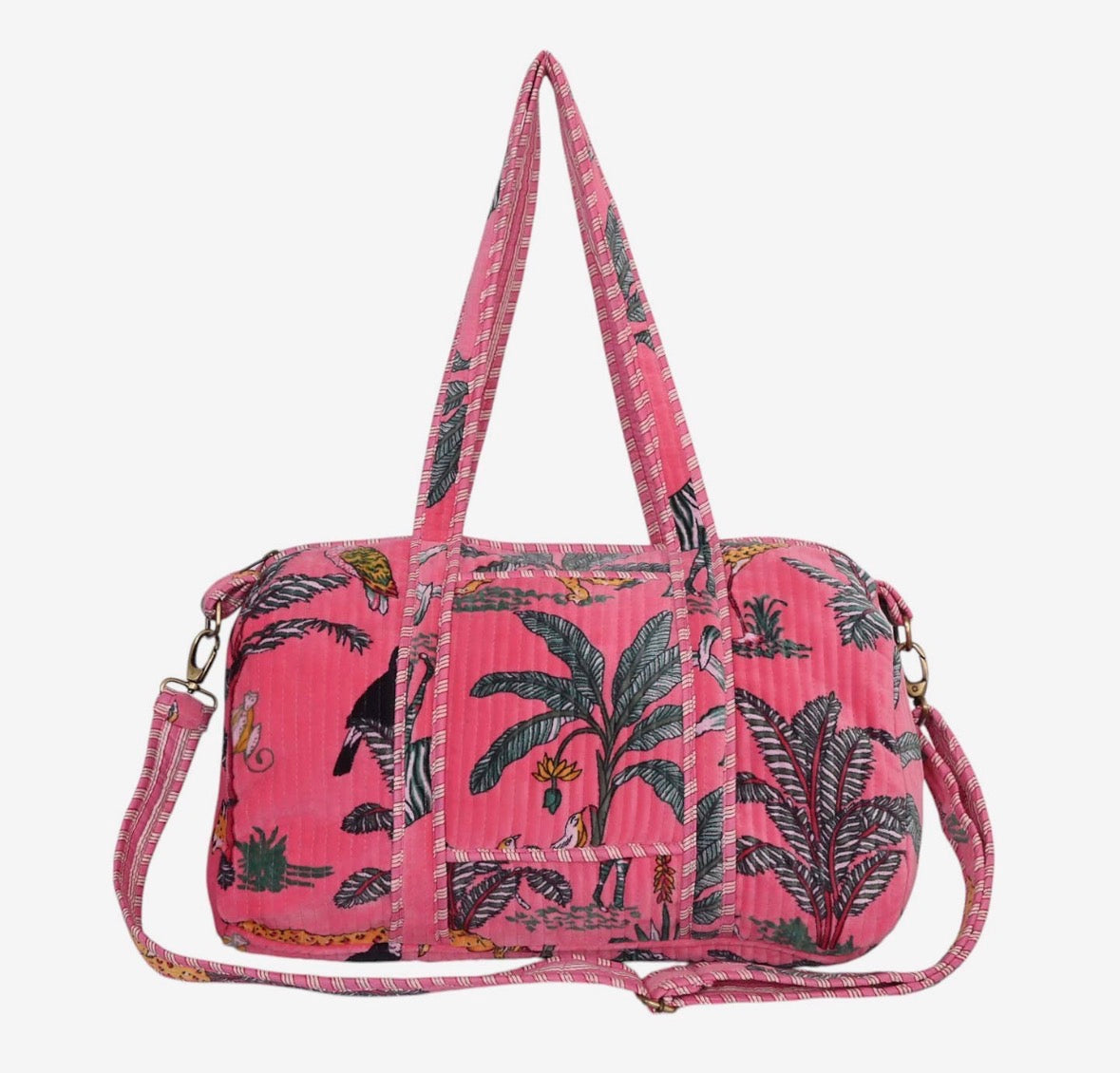 Borsa Weekender in velluto jungle rosa