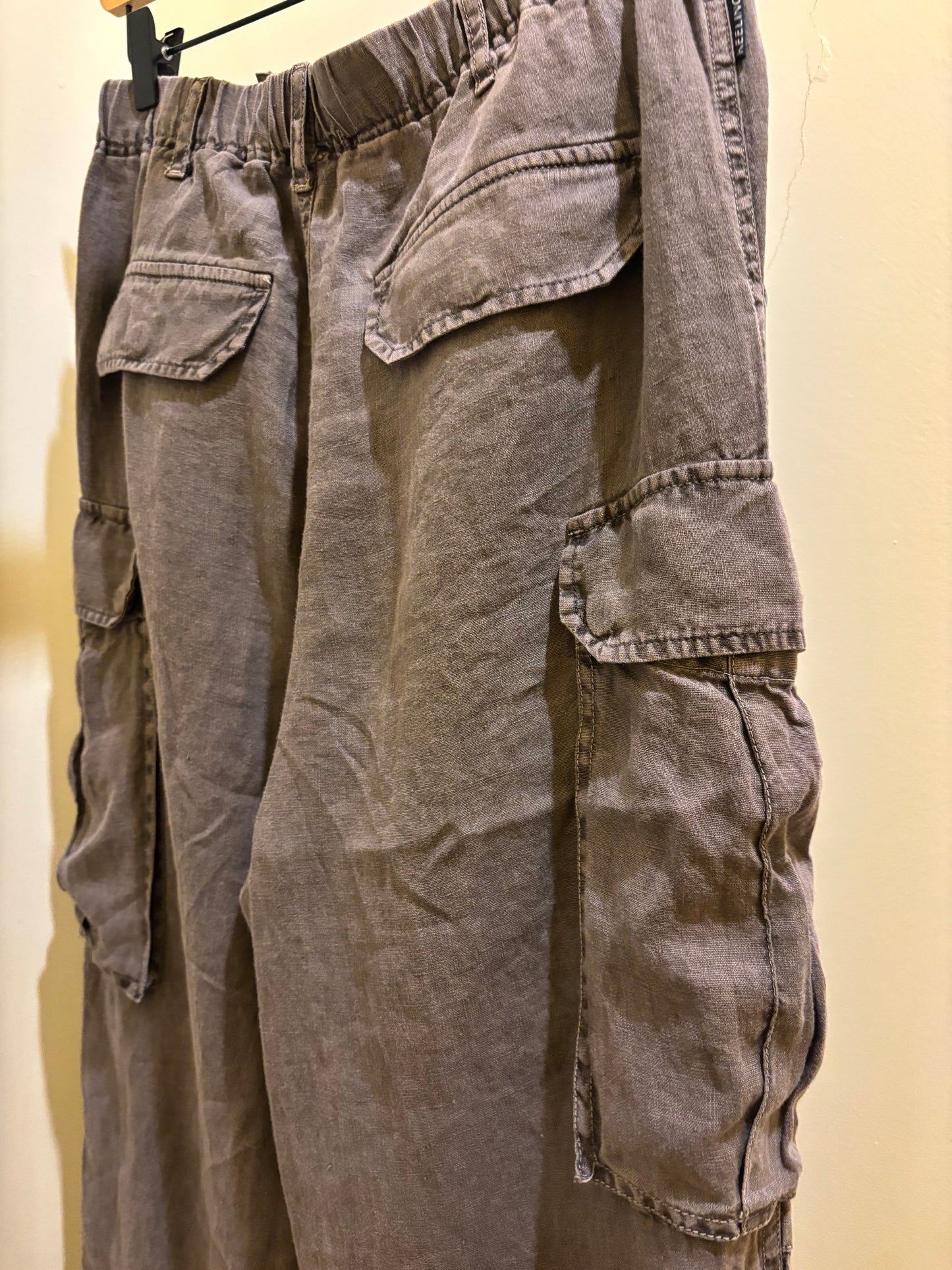Pantaloni cargo over in Lino grigio Keeling