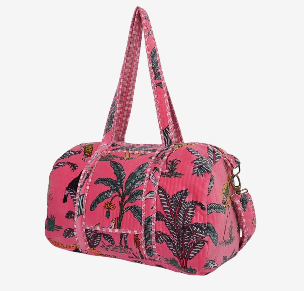Borsa Weekender in velluto jungle rosa