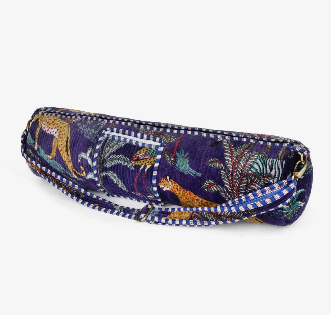 Borsa porta tappetino yoga in velluto jungle blu