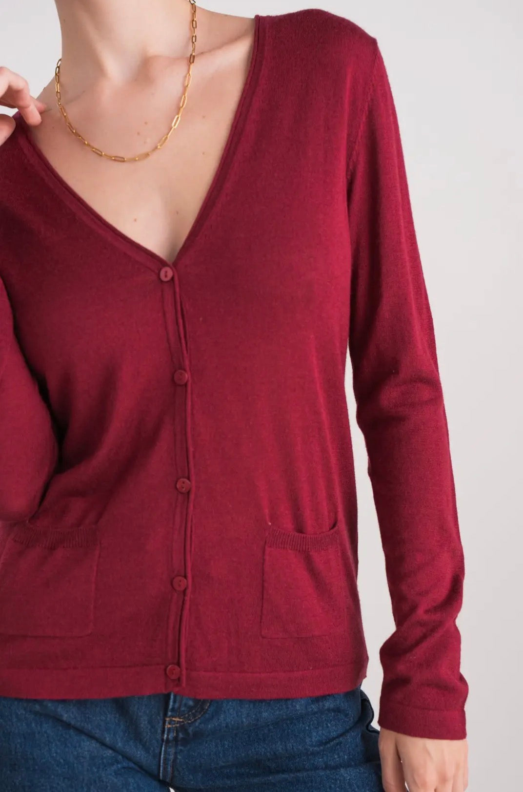 Cardigan bordeaux in cashmere seta