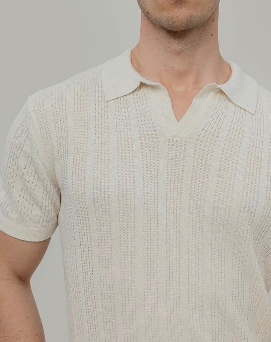 Polo uomo in seta rigenerata écru Rifò