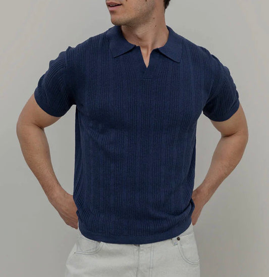 Polo uomo in seta rigenerata blu Rifò