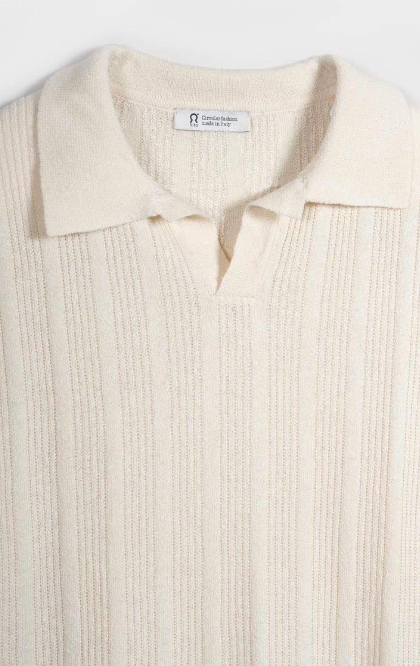 Polo uomo in seta rigenerata écru Rifò