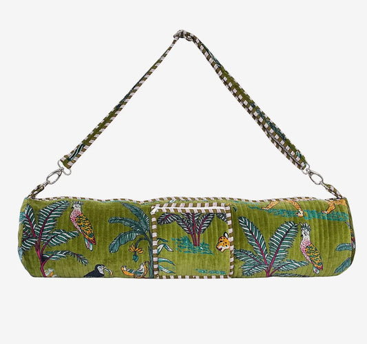 Borsa porta tappetino yoga in velluto jungle verde