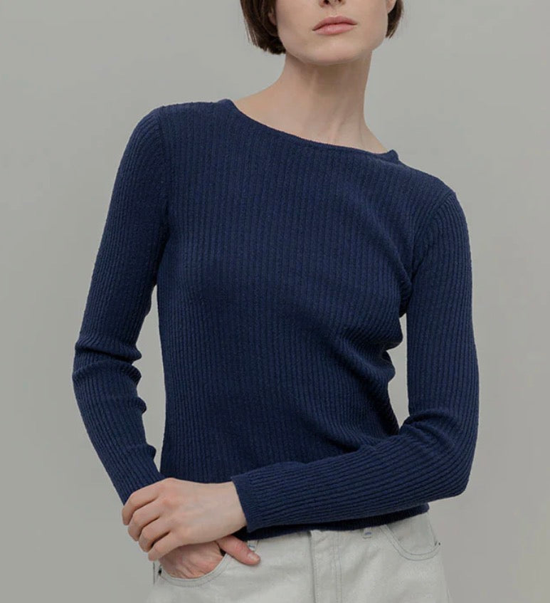 Maglia blu in seta rigenerata Rifò