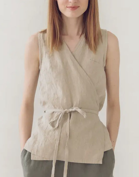 Gilet incrociato in lino verde