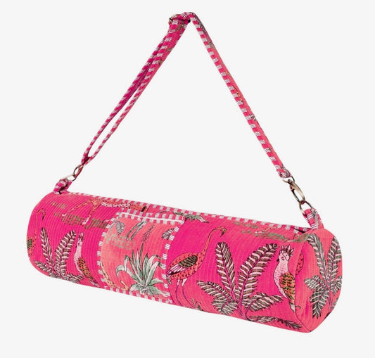 Borsa porta tappetino in velluto jungle rosa