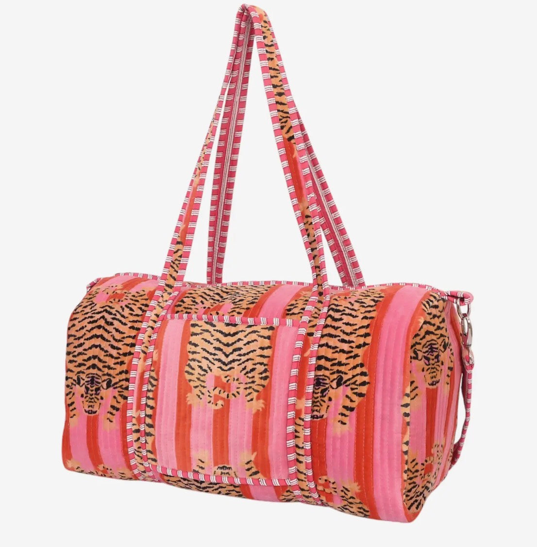 Borsa weekender in velluto tiger rosa/arancio