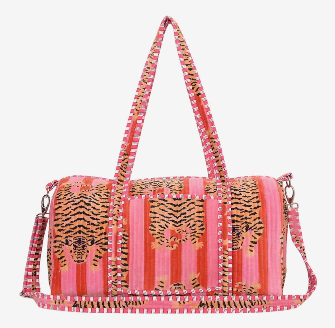 Borsa weekender in velluto tiger rosa/arancio