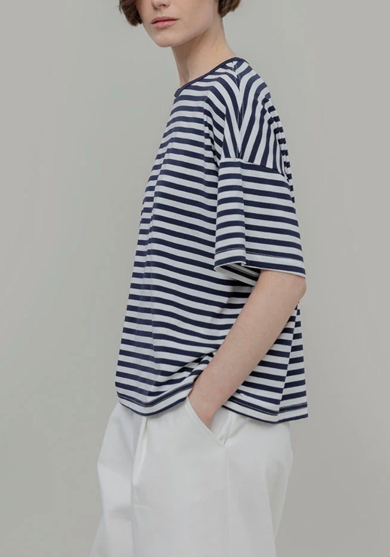 T-shirt oversize righe blu Rifò