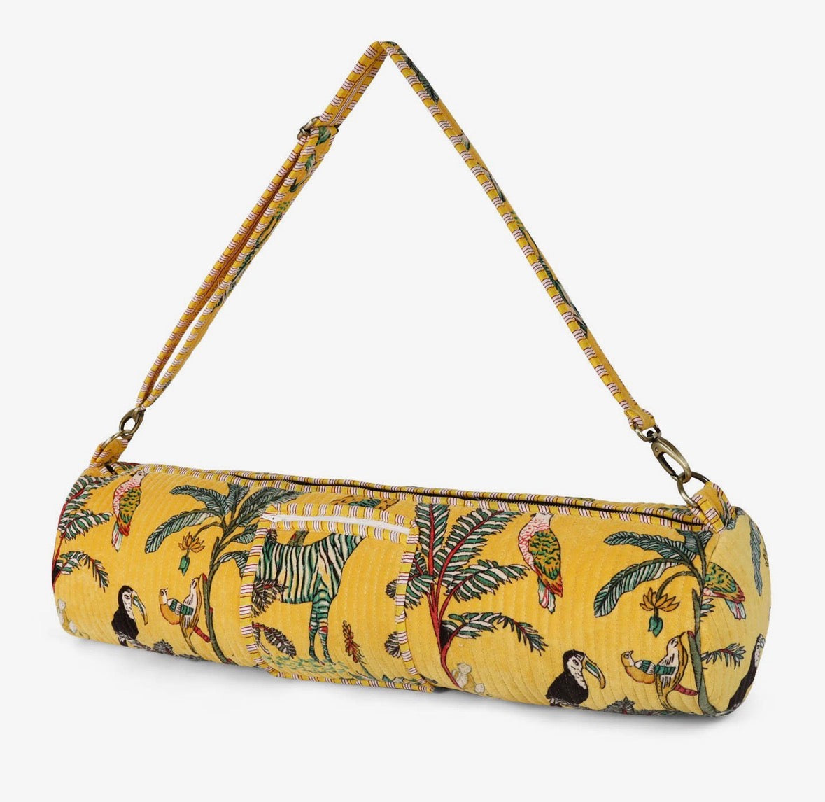 Borsa porta tappetino da yoga in velluto jungle gialla