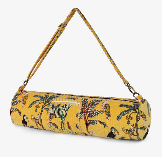 Borsa porta tappetino da yoga in velluto jungle gialla