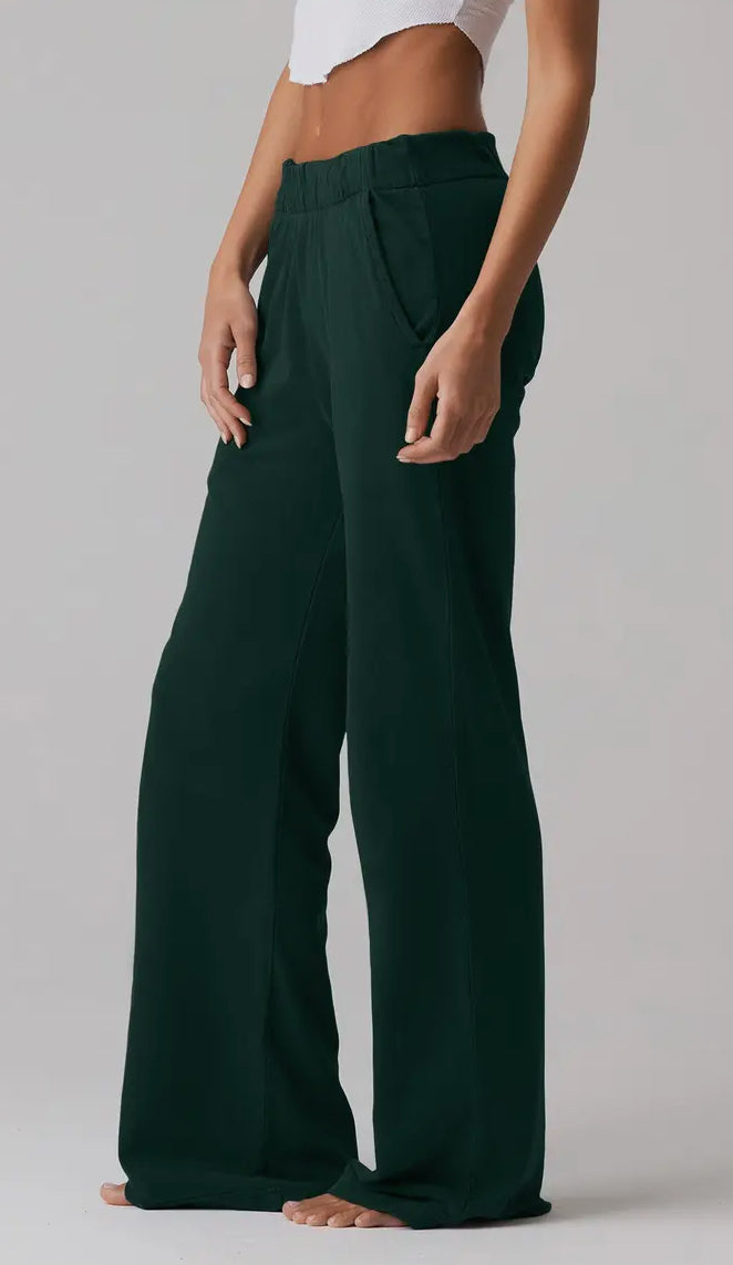 Pantaloni svasati in cotone garzato verde