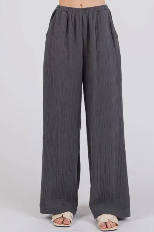 Pantaloni in tripla garza gamba larga