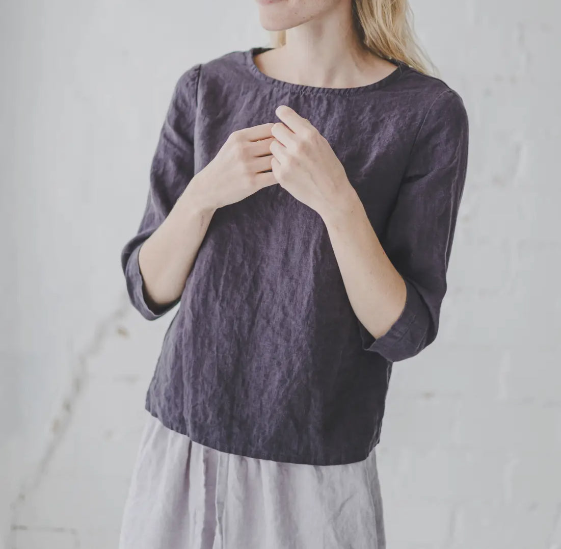 Top in lino manica 3/4