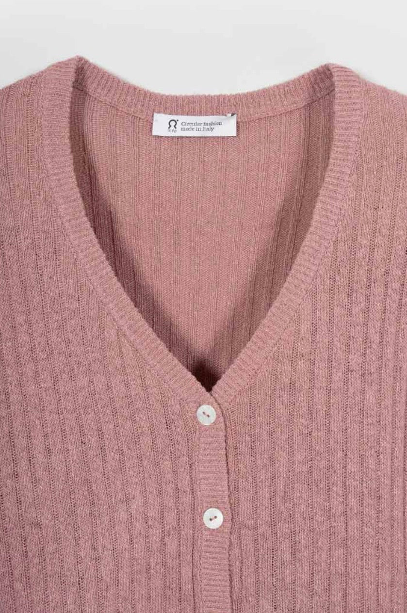 Cardigan rosa in seta rigenerata Rifò