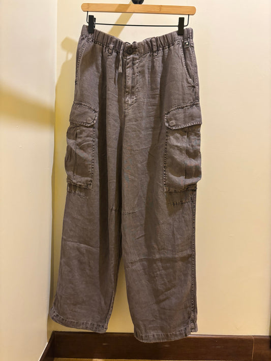 Pantaloni cargo over in Lino grigio Keeling
