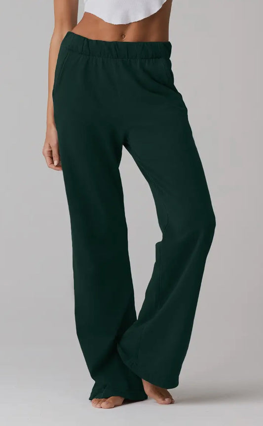 Pantaloni svasati in cotone garzato verde