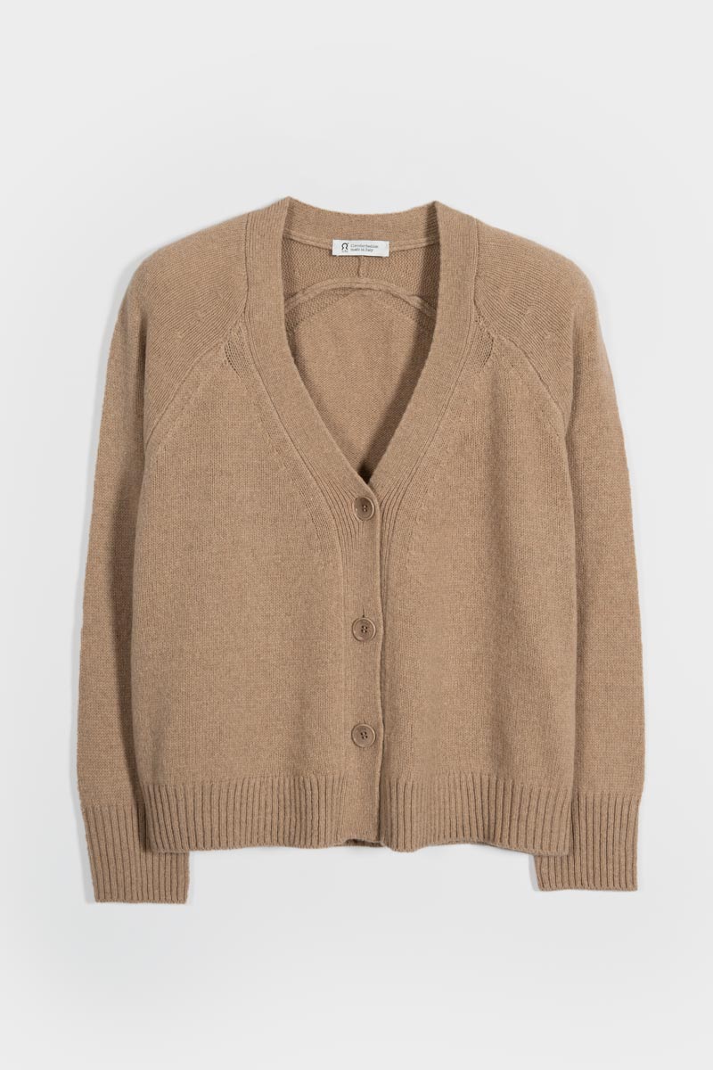 Cardigan corto in cashmere rigenerato – Beige RIFÒ