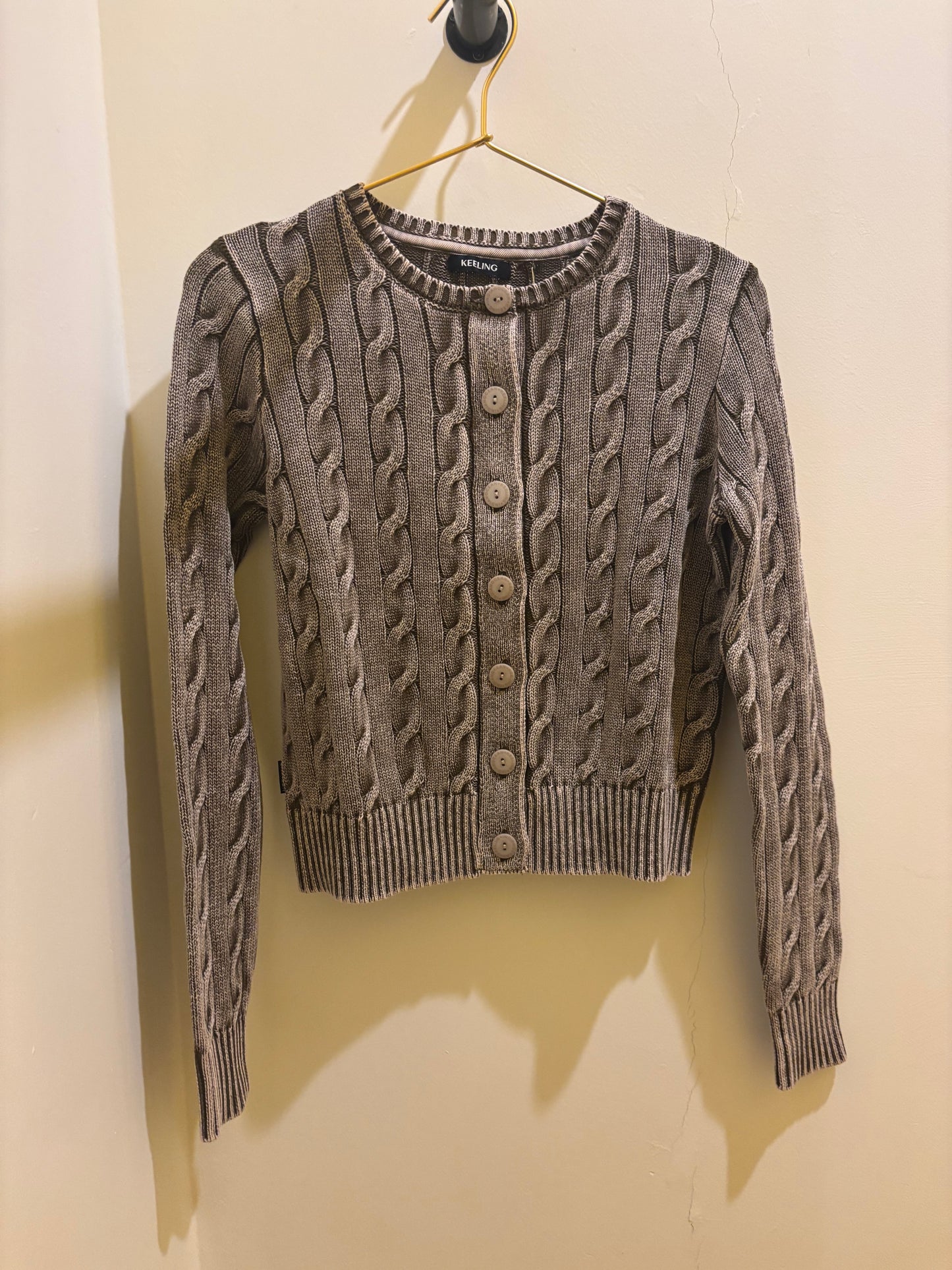 Cardigan a trecce in cotone cioccolato