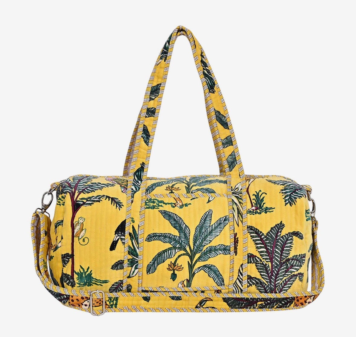Borsa weekender in velluto jungle gialla