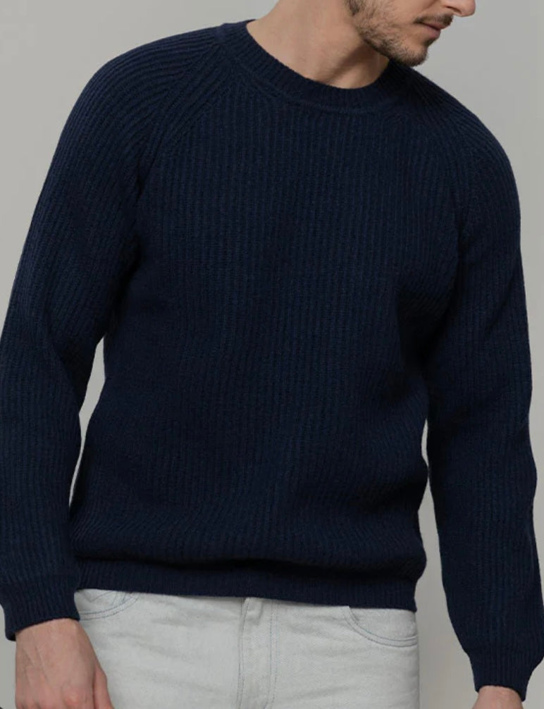 Maglia girocollo in cashmere rigenerato – Blu RIFÒ