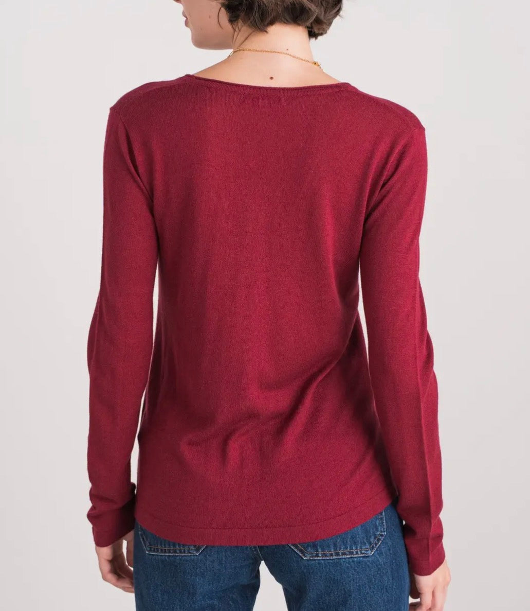 Cardigan bordeaux in cashmere seta