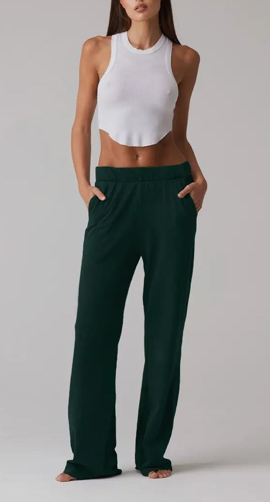 Pantaloni svasati in cotone garzato verde