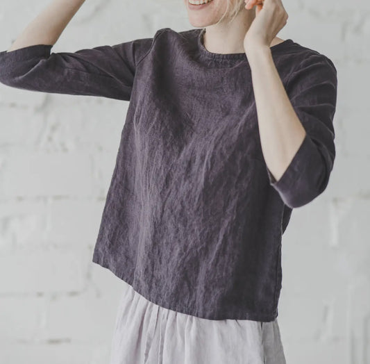 Top in lino manica 3/4