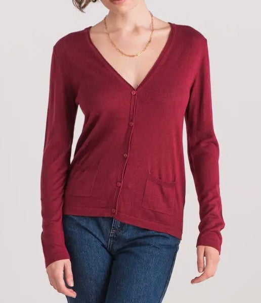Cardigan bordeaux in cashmere seta