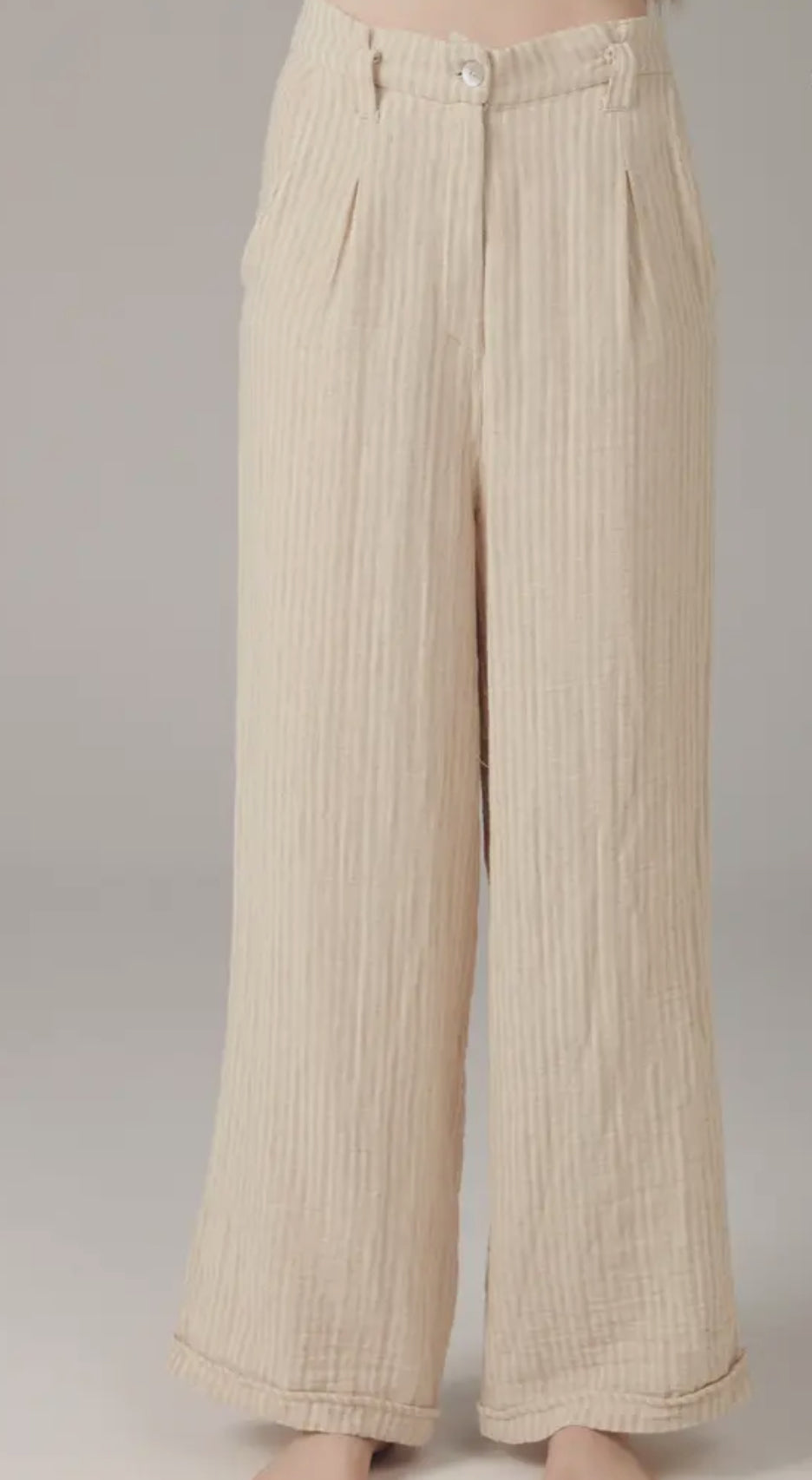 Pantaloni in cotone lino rigati