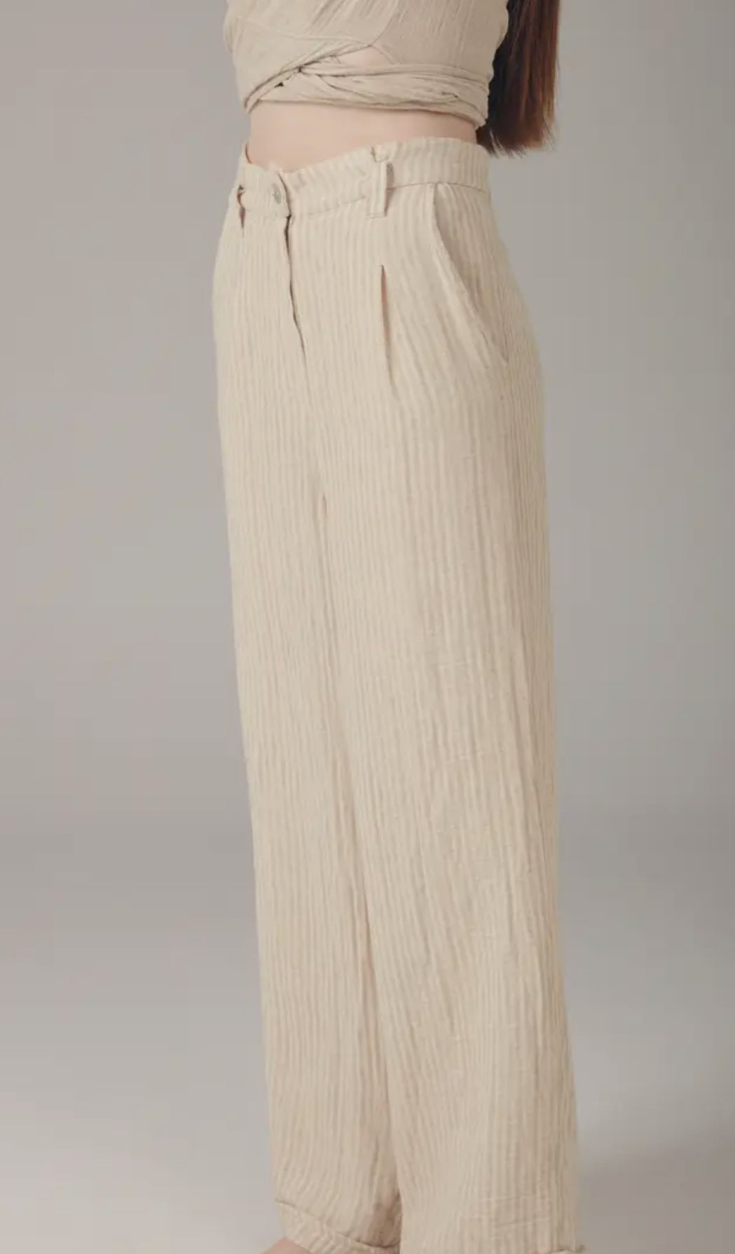 Pantaloni in cotone lino rigati