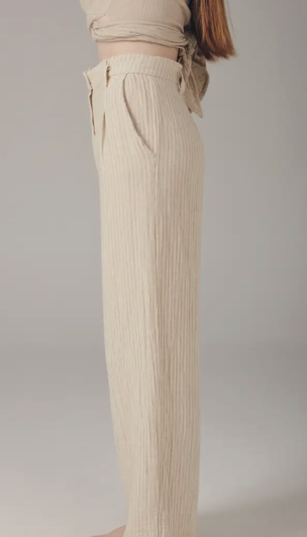 Pantaloni in cotone lino rigati