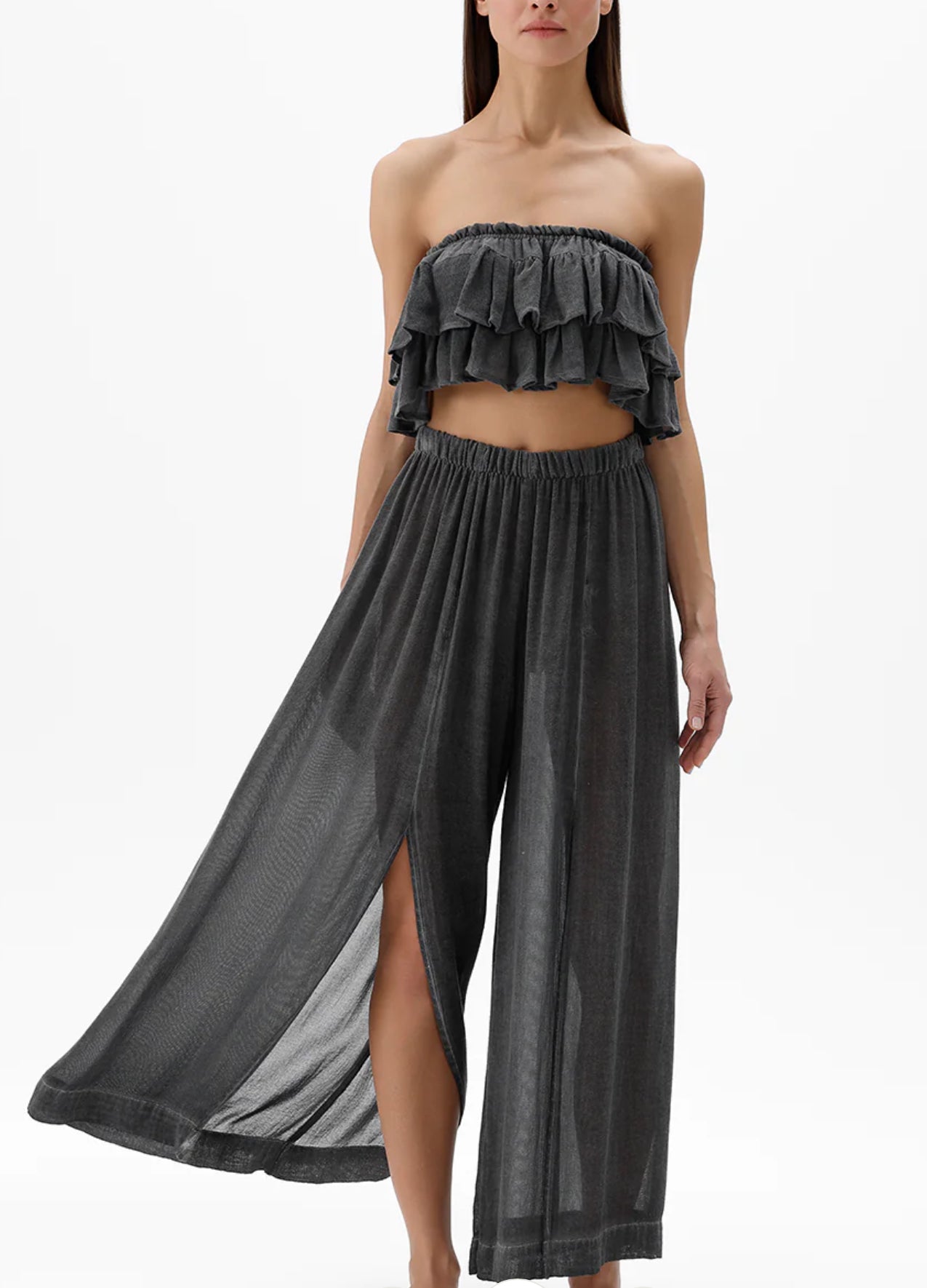Pantalone aperto in cotone e bambù.