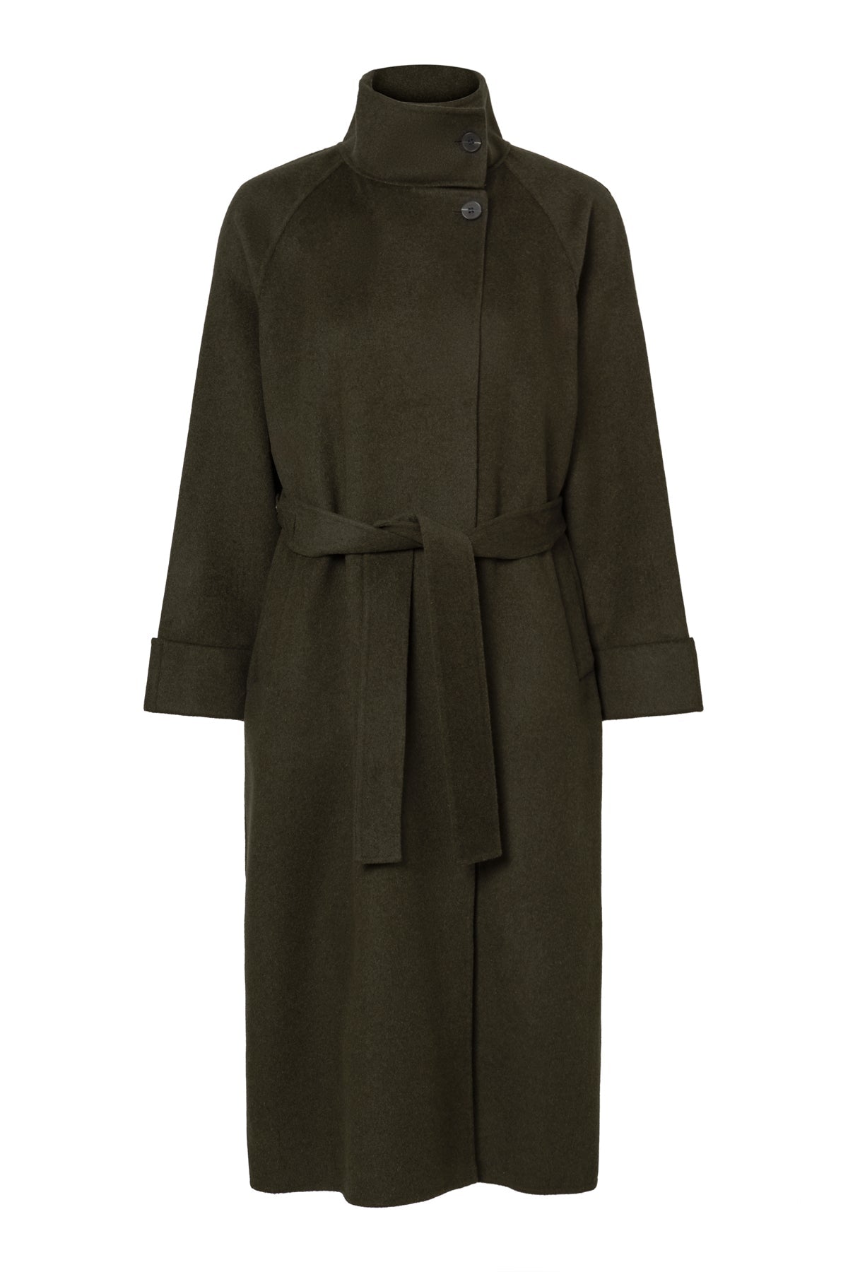 Cappotto in lana riciclata con cintura - Verdone