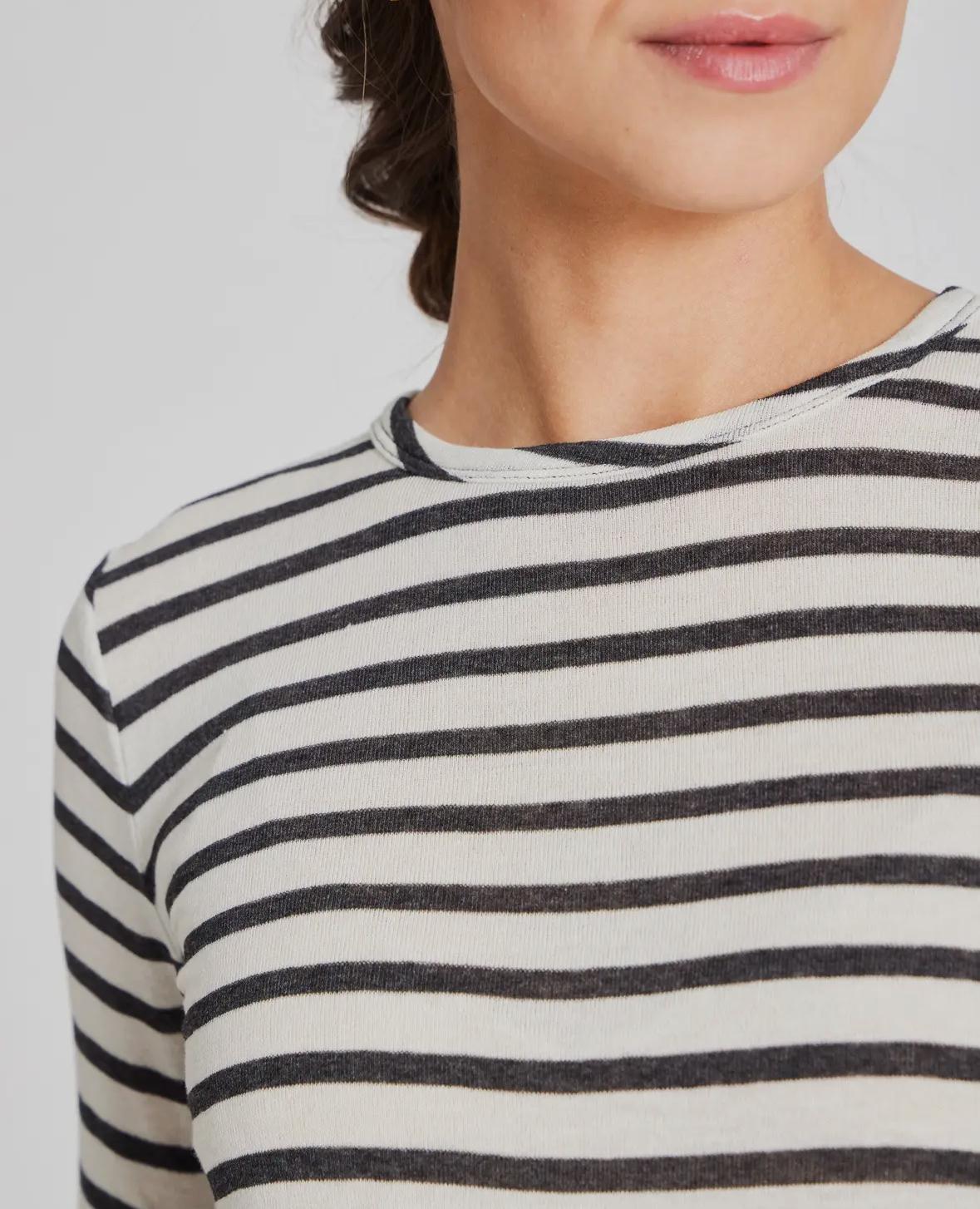 Maglietta a righe in lana leggera | Ecru e grigio antracite